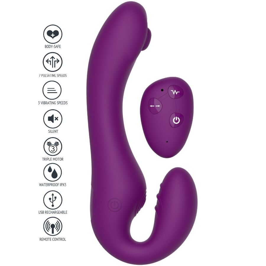 Xocoon - Strapless Strap-on Vibrador 2 En 1 Con Control Remoto Morado