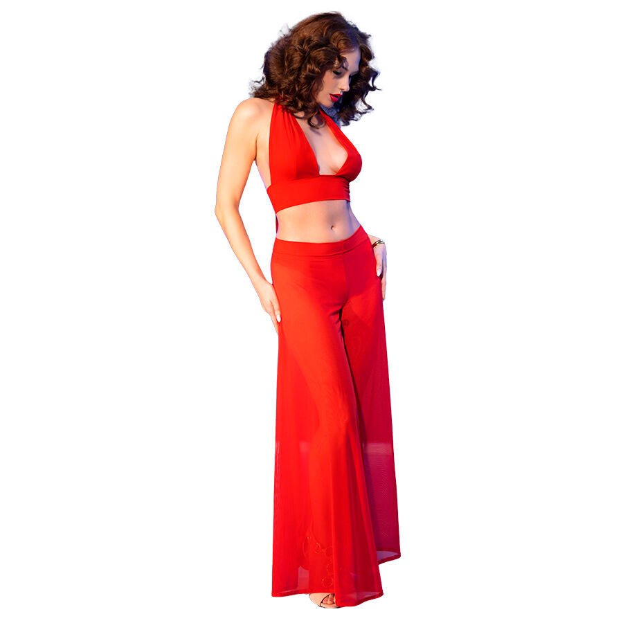 Chilirose - Cr 4857 Set Top Y Pantalones Rojo Talla L
