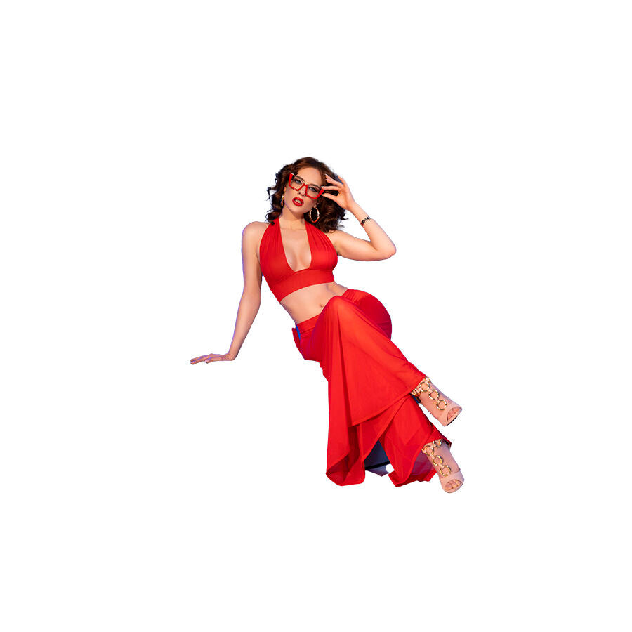 Chilirose - Cr 4857 Set Top Y Pantalones Rojo Talla Xl
