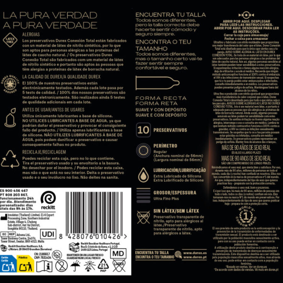Durex - Conexión Total Xl Ultra Fino Plus Sin Látex 10 Unidades