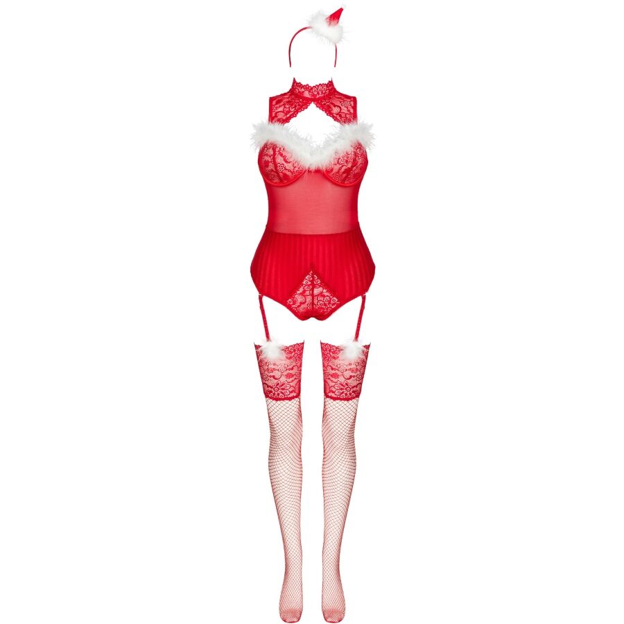 Livco Corsetti Fashion - Limpid Snowflakes Lc 90604 Body + Medias + Diadema Navideña L/xl