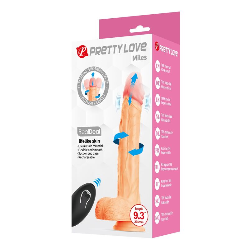 Pretty Love - Miles Dildo Vibrador Con Empuje Y Rotación Control Remoto 23,5 Cm Ø 4,8 Cm Color Natural
