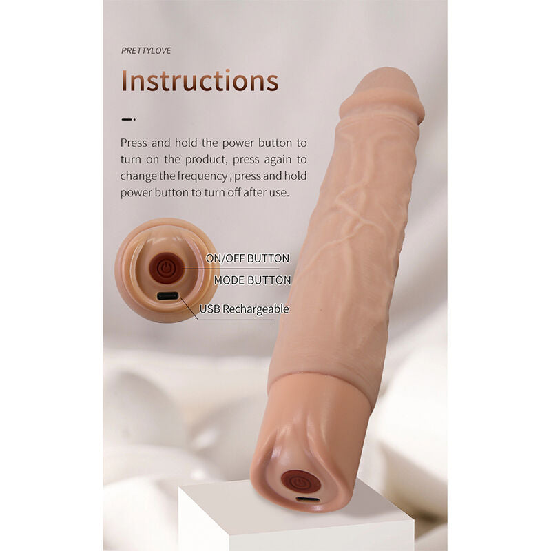 Pretty Love - Kessler Dildo Vibrador Realista 10 Modos De Vibración Y 10 De Empuje 22 Cm Natural