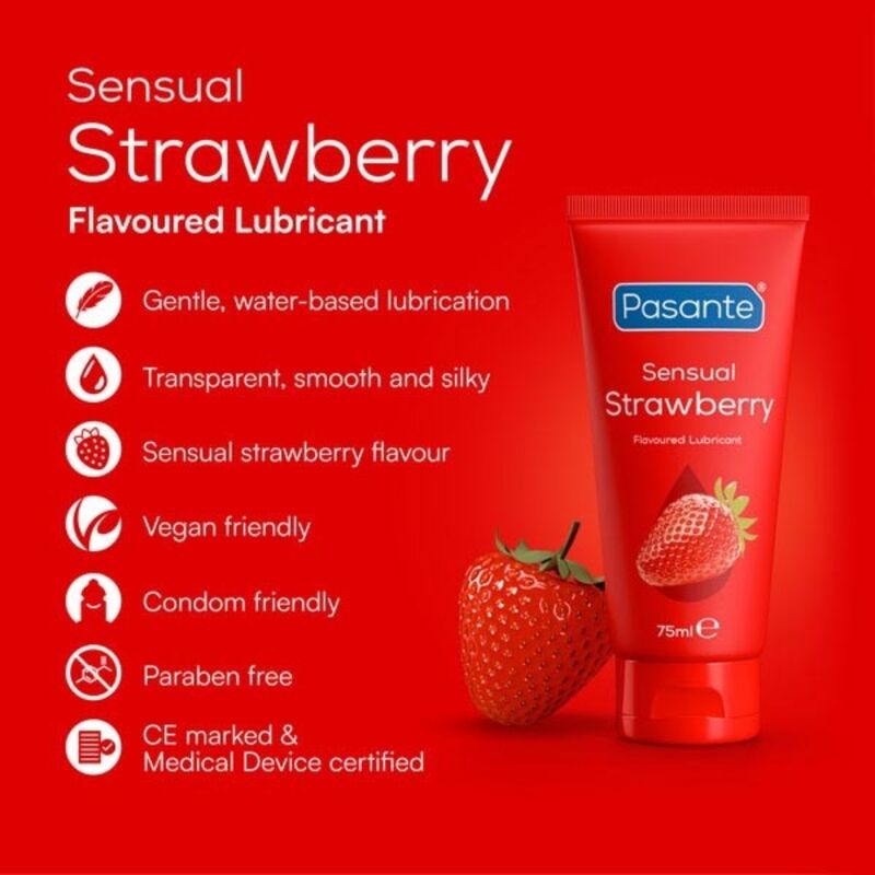 Pasante - Sensual Strawberry Lubricante Íntimo Base Agua Sabor Fresa 75 Ml