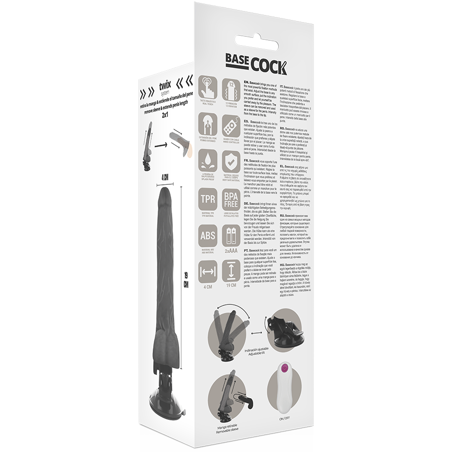 Basecock - Vibrador Realistico Control Remoto Negro 19 Cm -O- 4 Cm