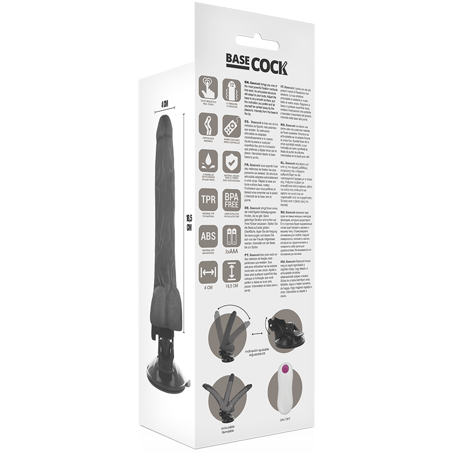 Basecock - Vibrador Articulable Control Remoto Negro 18.5 Cm -O- 4 Cm