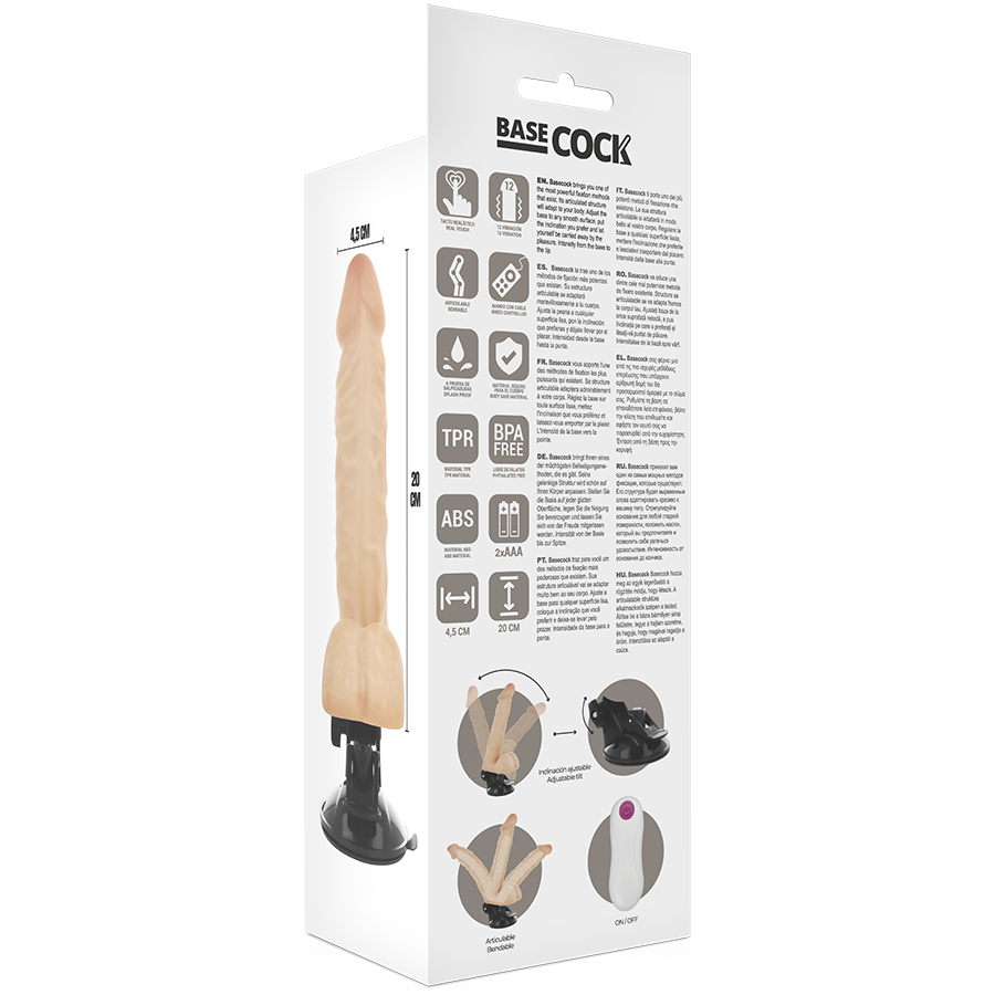 Basecock - Vibrador Articulable Control Remoto Natural 20 Cm -O- 4.5 Cm