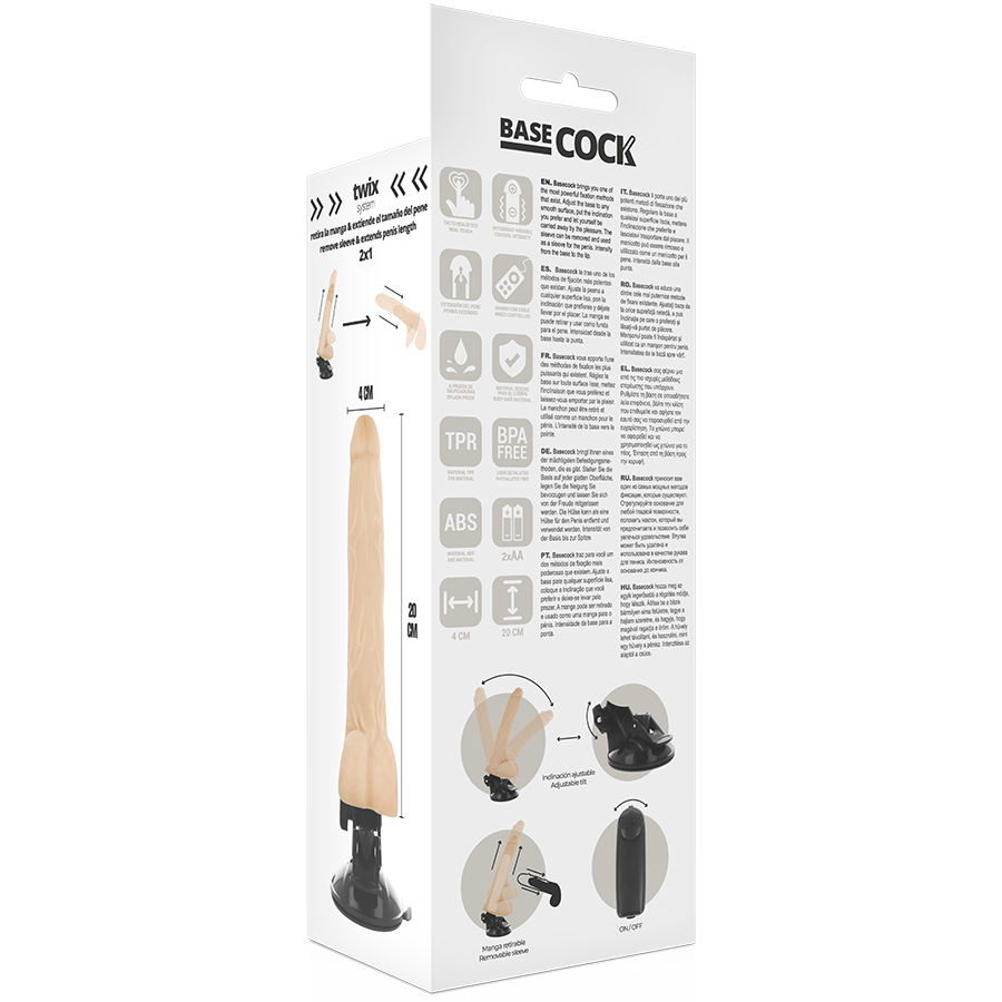 Basecock - Vibrador Realistico Control Remoto Natural Con Testiculos 20 Cm -O- 4 Cm
