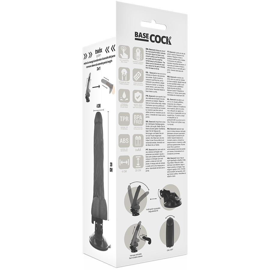 Basecock - Vibrador Realístico Control Remoto Negro Con Testículos 20 Cm -o- 4 Cm