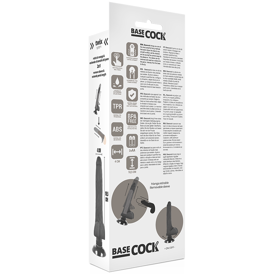 Basecock - Vibrador Realistico 2-1 Negro 18.5 Cm -O- 4 Cm