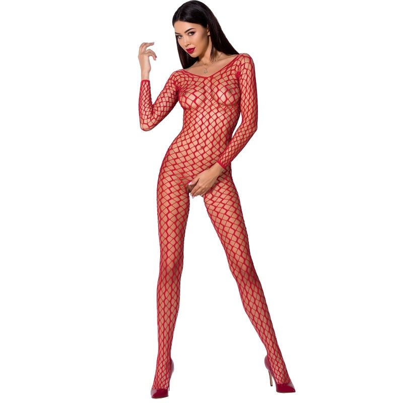 Passion - Woman Bs068 Bodystocking Rojo Talla Unica