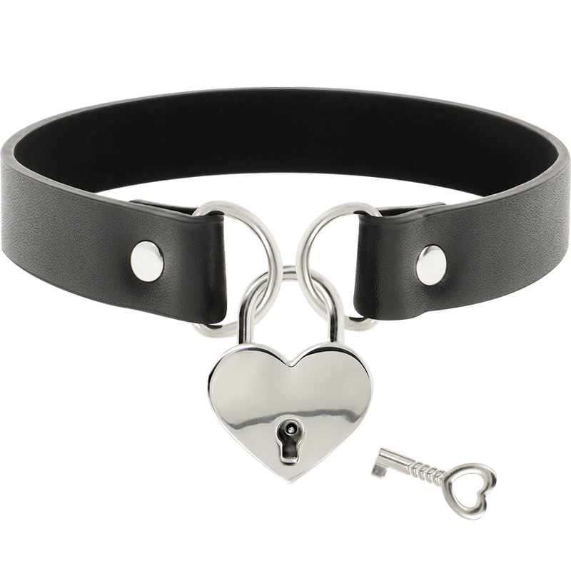 Coquette Chic Desire - Collar Cuero Vegano Accesorio Corazón Con Llave