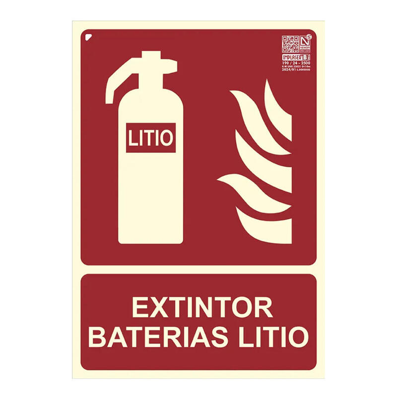 Implaser Ex232n-A4 Señal Extintor Baterías Litio 29,7x21cm