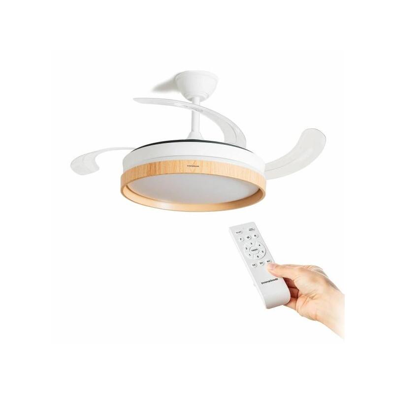 Innovagoods Woteez Ventilador De Techo Con 4 Aspas Retractiles - 72w - 6 Velocidades - Luz Led - Accesorios De Montaje