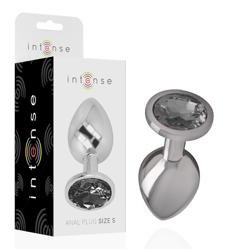 Intense - Plug Anal Metal Aluminio Con Cristal Negro Talla S