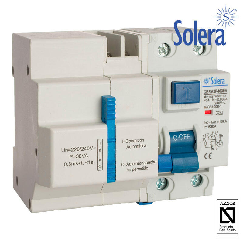 Interruptor Diferencial 2p 40a 30ma Ac C/Reconexion Automatica Con 3 Tiempos (Retractilado) Solera Cbra2p4030a