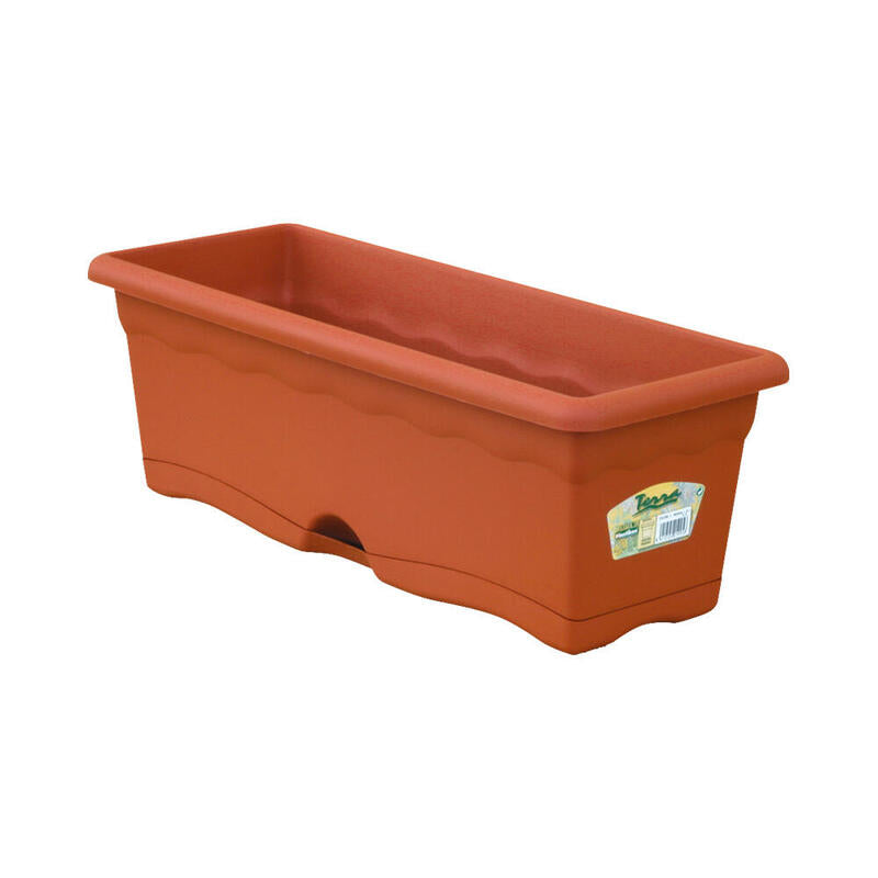 Jardinera Con Plato Integrado Color Terracota 80x20cm