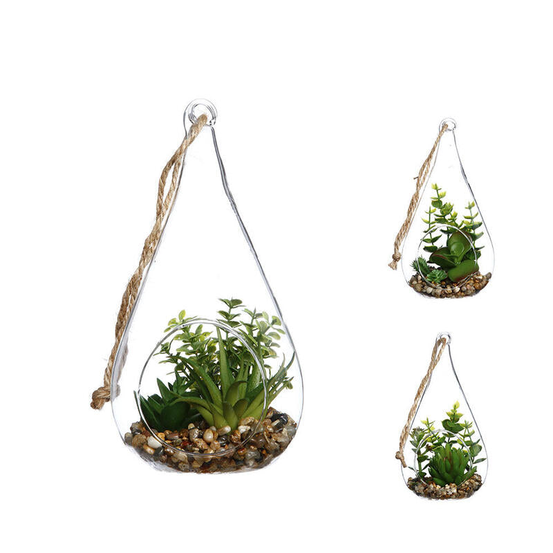 Jarron De Cristal Colgante Con Planta Decorativa 10x19,5cm