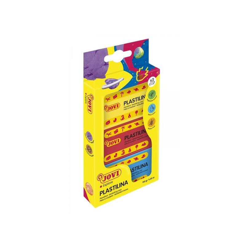 Jovi Estuche De 3 Pastillas De Plastilina 50gr - No Se Seca - Sin Gluten - Facil De Moldear - Libre De Alergenos - No