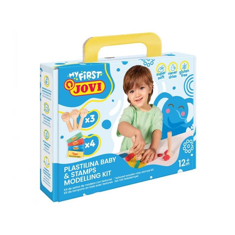 Jovi My First Plastilina Kit De Modelaje Con 4 Pastillas De Plastilina 38gr + 3 Estampadores De Madera - Super Blanda -