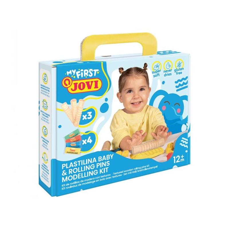 Jovi My First Plastilina Kit De Modelaje Con 4 Pastillas De Plastilina 38gr + 3 Rodillos De Madera - Super Blanda -
