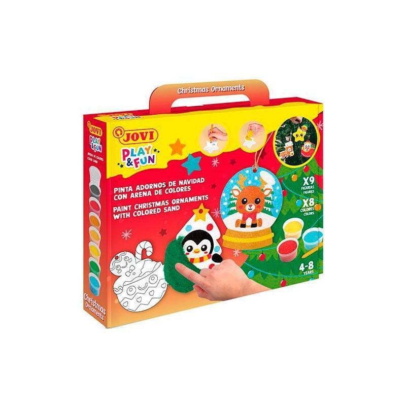 Jovi Play & Fun Kit Pinta Con Arena Christmas Ornaments Con 8 Botes De Arena + 1 Punzon + 3 Laminas Con Diseã±Os
