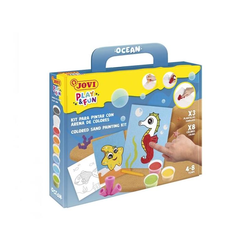 Jovi Play & Fun Kit Pinta Con Arena Ocean Con 8 Botes De Arena + 1 Punzon + 3 Laminas Con Diseños De Animales Acuaticos