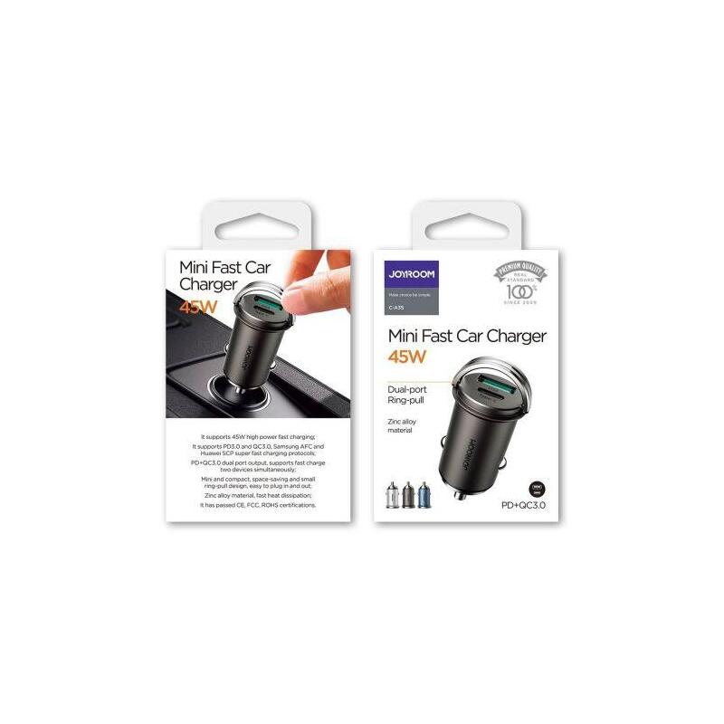 Joyroom Car Charger C+U, 12v/24v, 45w, Black (C-A35)
