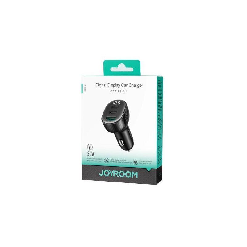 Joyroom Car Charger With Digital Display, C+C+U, 30w, Black (Jr-Ccd04)