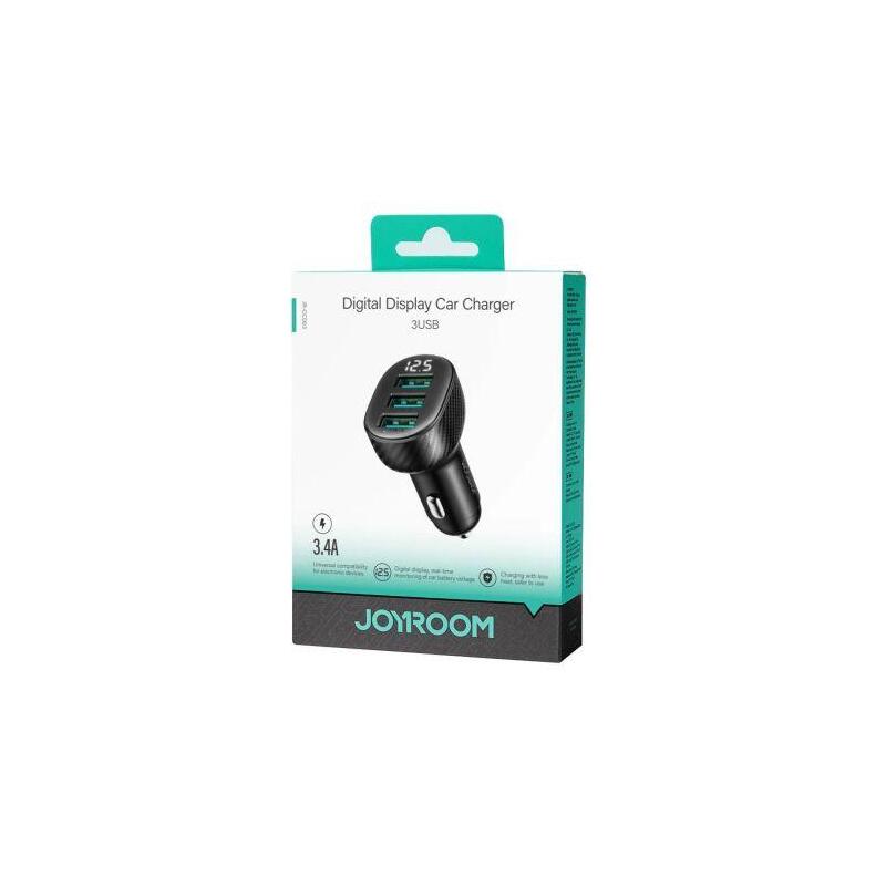 Joyroom Car Charger With Digital Display, U+U+U, 17w, Black (Jr-Ccd03)