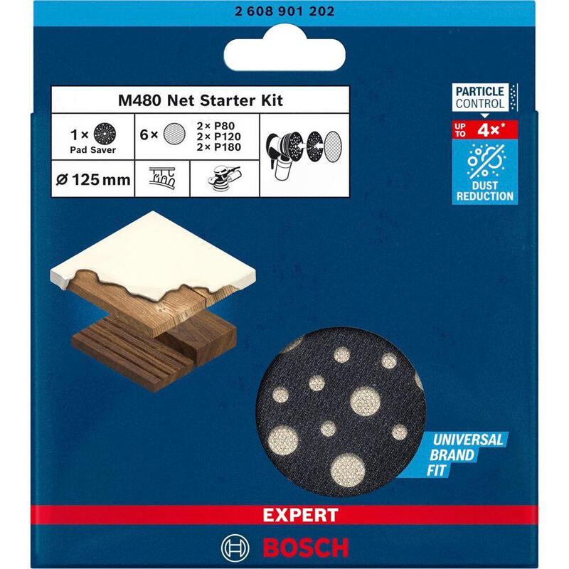 Juego De Hojas De Lija Con Estructura De Malla Bosch Expert M480 Ø 125 Mm, K80 / 120 / 180 (7 Piezas, Incluido Pad Saver, Para Lijadoras Excéntricas) 120/180 2608901202