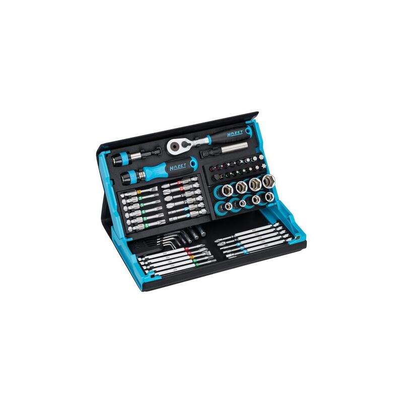 Juego De Puntas Y Vasos Hazet Smartcase 2200sc-32, 59 Piezas (Negro/Azul, 1/4", Con Trinquete Reversible)