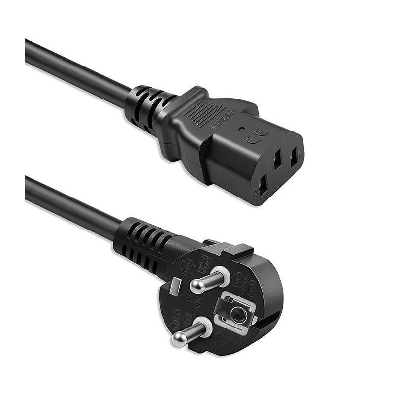 Cable De Alimentación Enchufe Acodada Schuko Cee 7/7 (E/F) Iec C13 3x1.0mm2 Cobre Puro Cu 1.8m