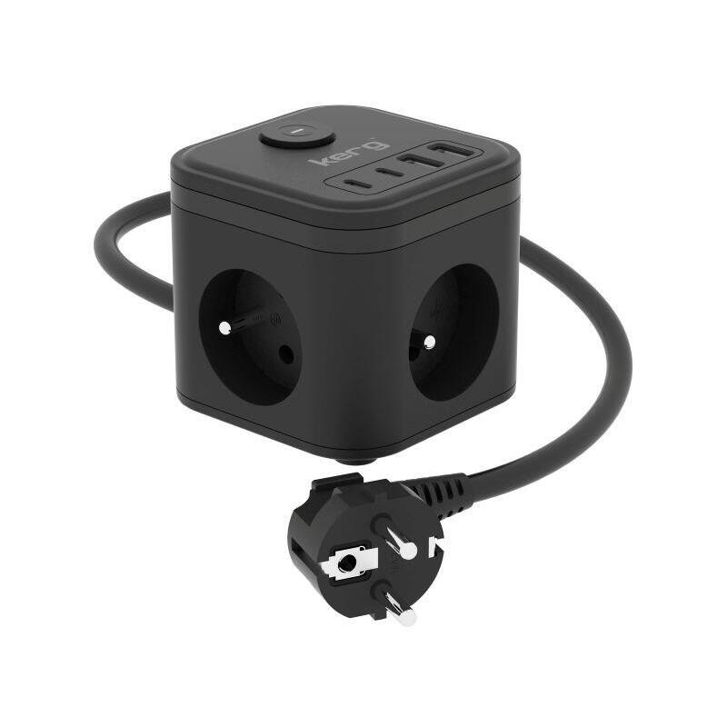 Kerg Smart Enchufe Multiple De 3 Tomas + Cargador Usb-A+Usb-C 1,5 M 3×1,5 Mm2 H05vv-F 16 A/250 V