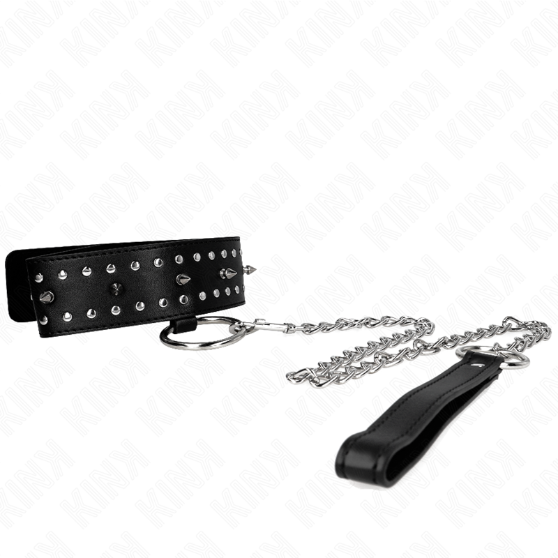 Kink - Collar Con Correa 65 Cm Con Tachuelas Plateadas Modelo 1 Ajustable 36-43 Cm X 5 Cm