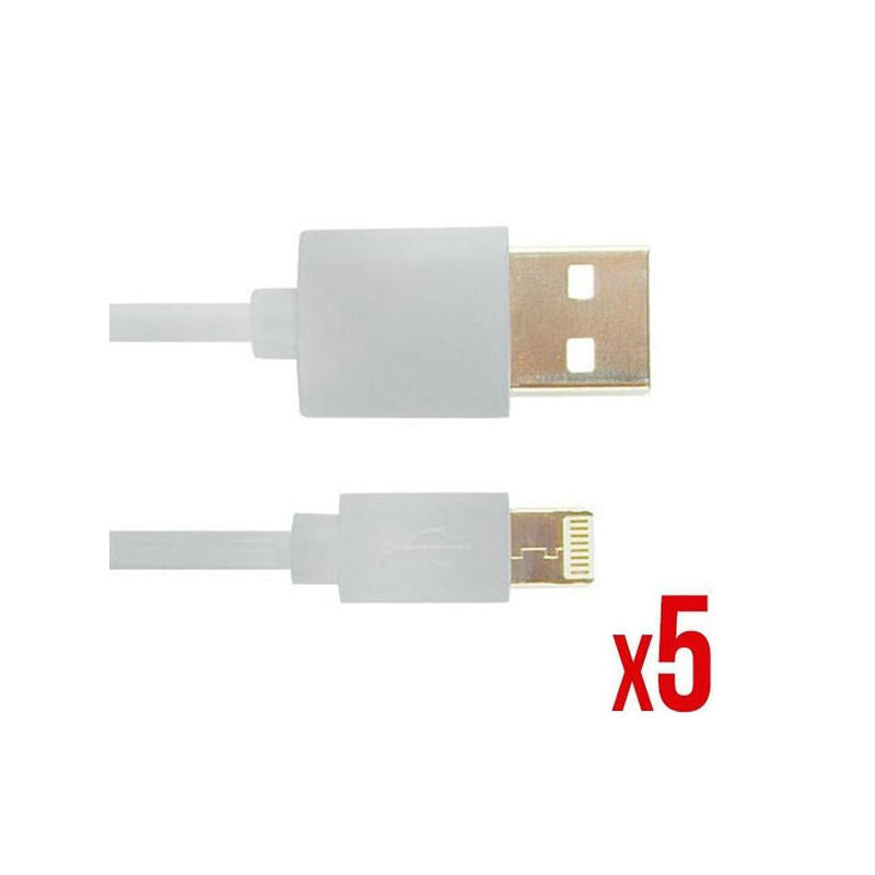 Kit 5 Unidades Cable Lighting Nortess Iphone 5 6/7/8/ X Ipad 2 Metros Color Blanco