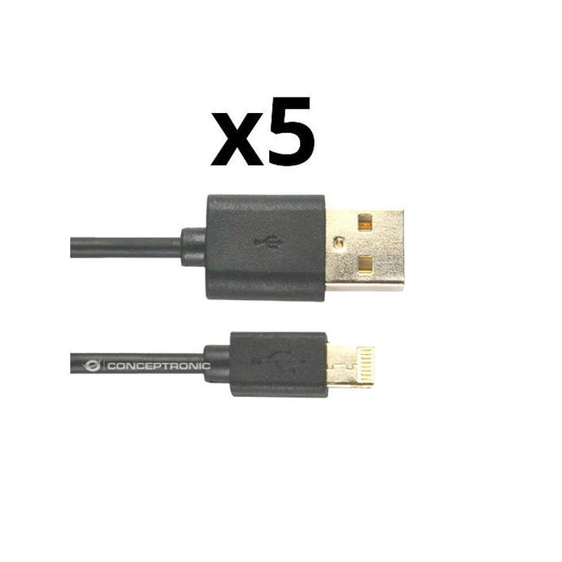 Kit 5 Unidades Cable Lighting Nortess Iphone 5 6/7/8/ X Ipad 2 Metros Color Negro