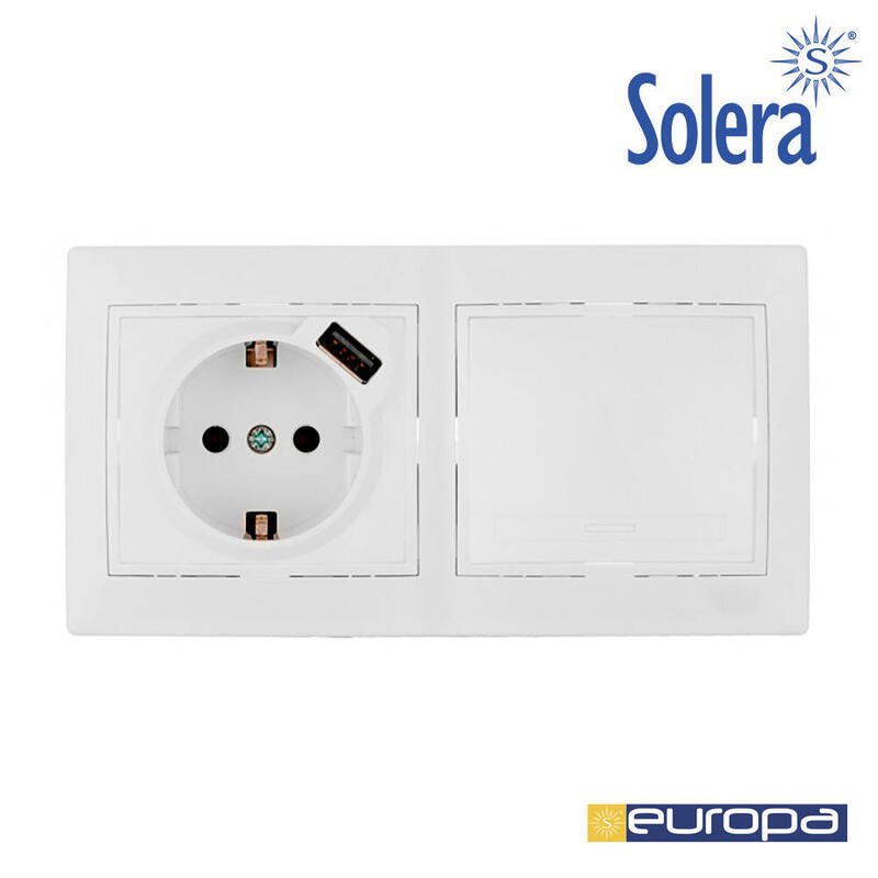 Kit De Conmutador + Base T/Tl Con Usb + Marco De 2 Elementos 154x81x10mm Serie Europa Solera Kit-Erp-Room