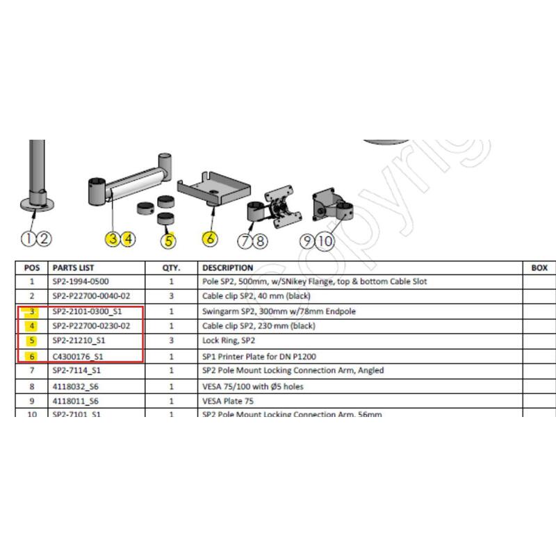 Kit: Swingarm Ap2,Cable Clip Sp2, Lock Ring Sp", Sp1