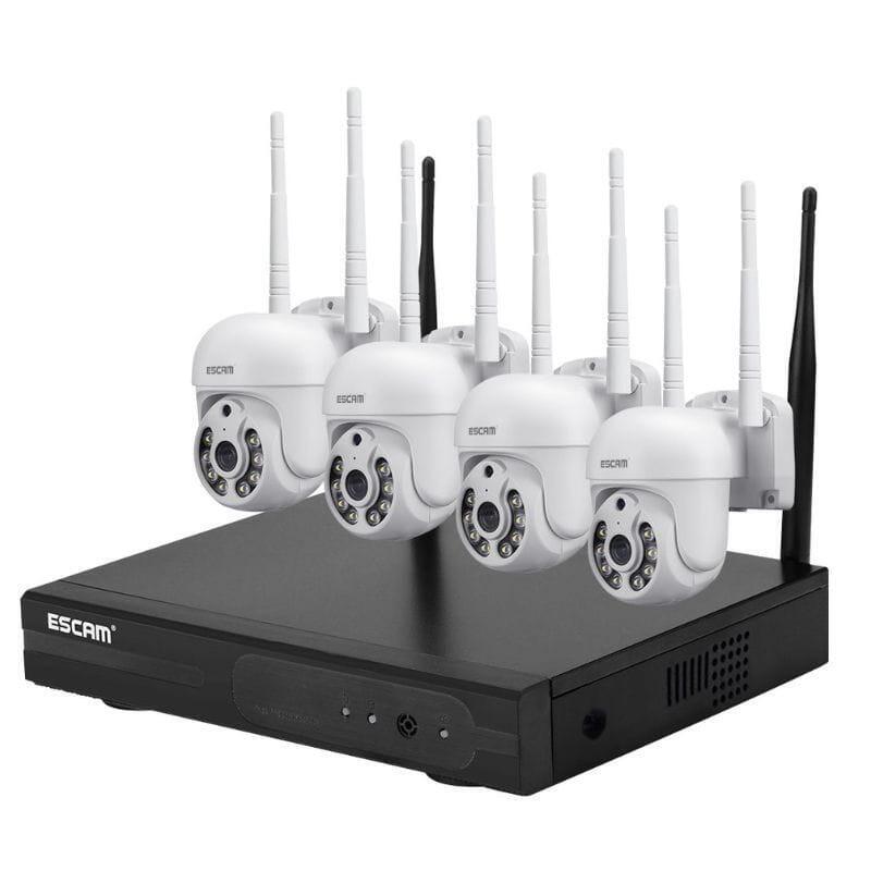 Kit Videovigilancia Ip Escam Wnk714 Wifi 3mp 4 Cámaras Blanco