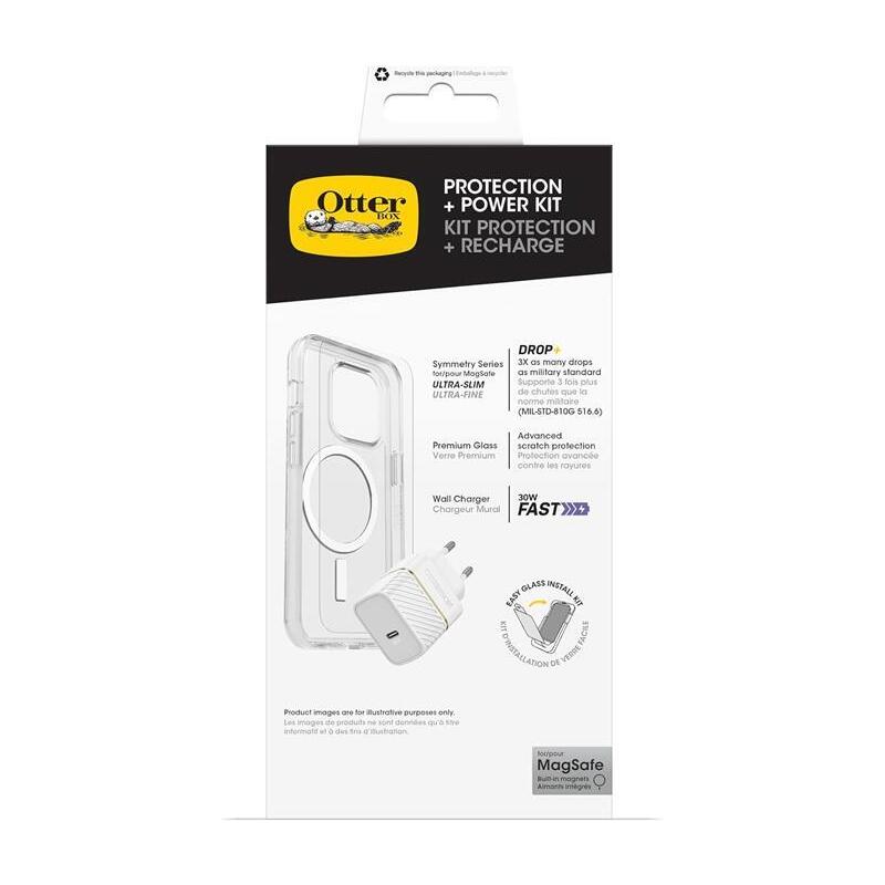 Otterbox Symmetry Series Carcasa Trasera Para Teléfono Móvil Compatibilidad Con Magsafe Transparente Con Protector De Pantalla De Cristal Premium Y Cargador De Pared Con Carga Rápida Usb-C De 30 W Para Apple Iphone 16 Pro