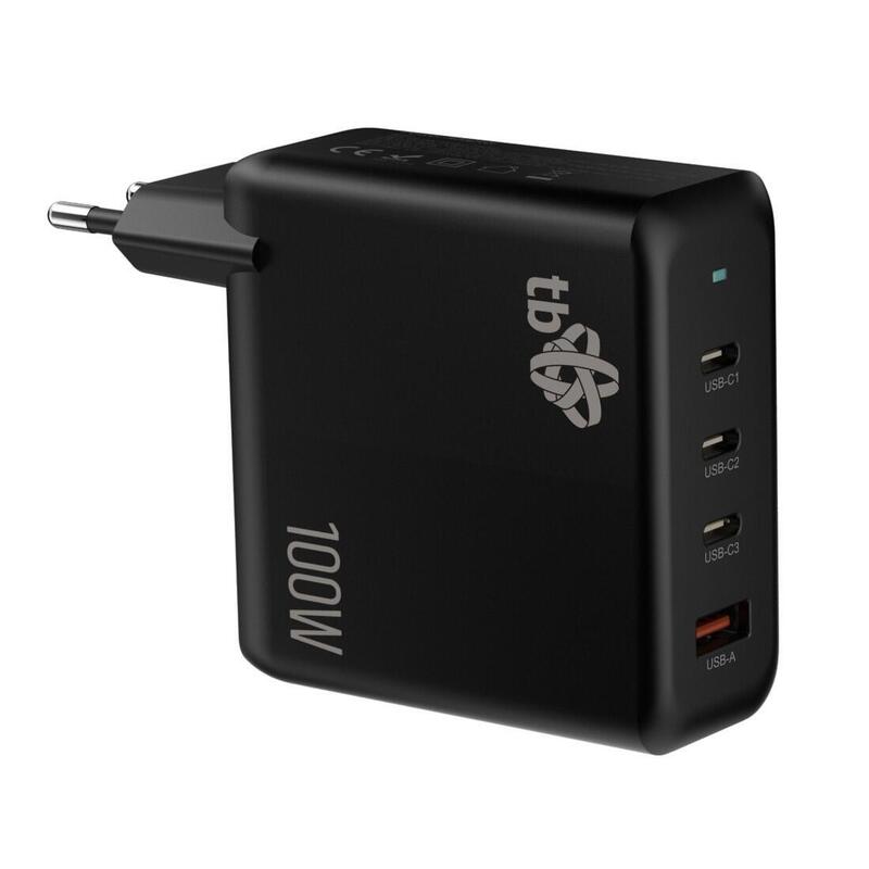 Cargador De Red 3x Usb C + Usb A Power Delivery Negra, Gan 100w
