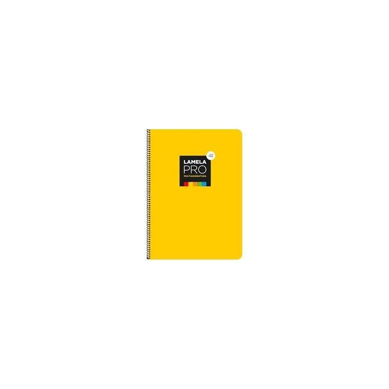 Lamela Cuaderno Espiral 100h Folio 90gr Cuadrovía 3mm C/Margen Cubierta Extradura Amarillo -Paquete 5u-