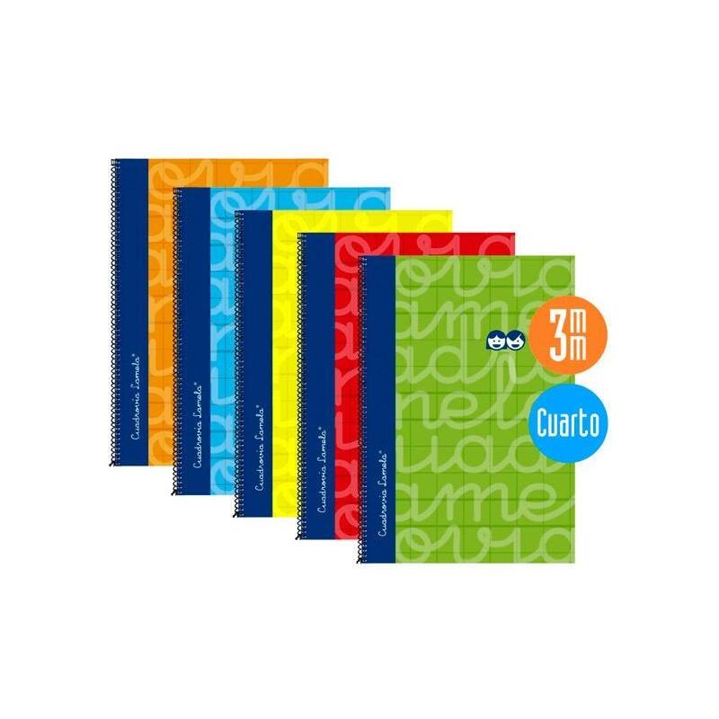Lamela Cuaderno Espiral Cubierta Extradura 80h 4º Cuadrícula 3mm C/ Margen Surtidos Pack -5u-