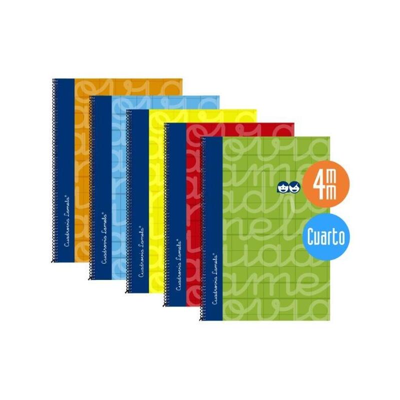 Lamela Cuaderno Espiral Cubierta Extradura 80h 4º Cuadrícula 4mm C/ Margen Surtidos Pack -5u-