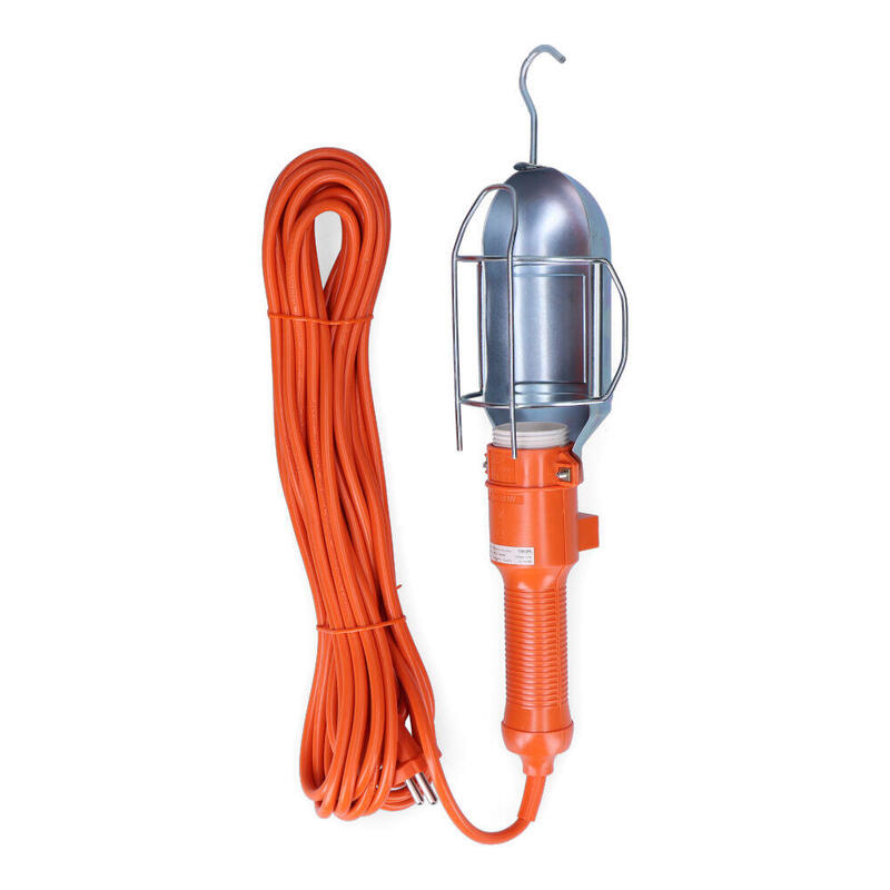 Lampara Portatil Con Gancho E Interruptor Metalica. E-27 (5m De Cable)