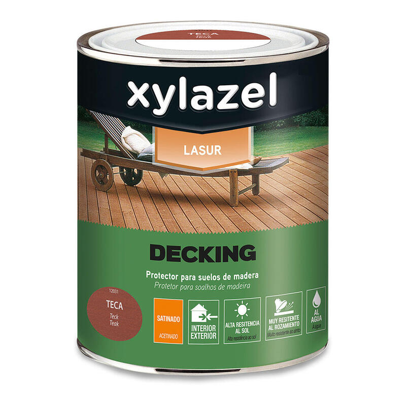 Lasur Suelos De Madera Al Agua Interior/Exterior Teca Satinado 750 Ml