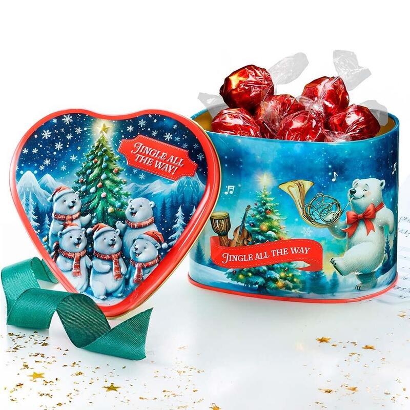Lata Pralines Diseño Corazón Navidad