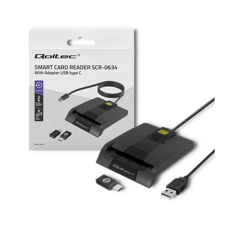 Lector De Tarjetas De Identificación Inteligente Qoltec Scr-0634 Usb Tipo C