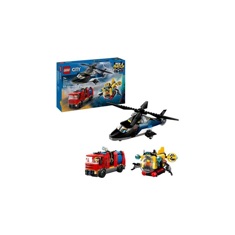 Lego 60462 City Set Combinado Con Helicóptero, Camión De Bomberos Y Submarino, Juguete De Construcción 60462